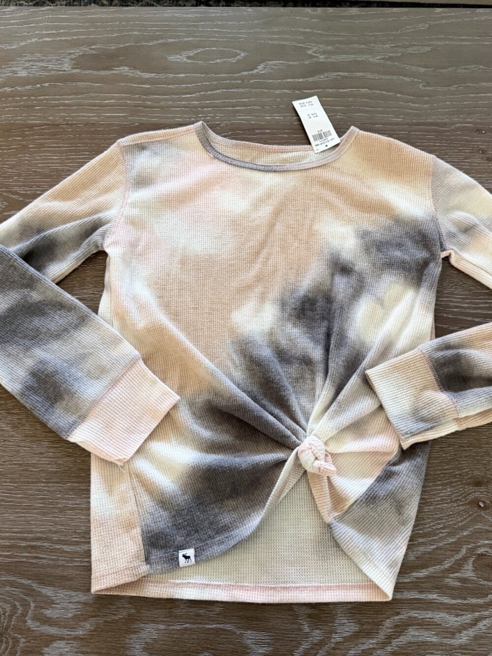 NWT! Girls Abercrombie kids pink/gray tie dye long sleeve waffle knit shirt 9/10
